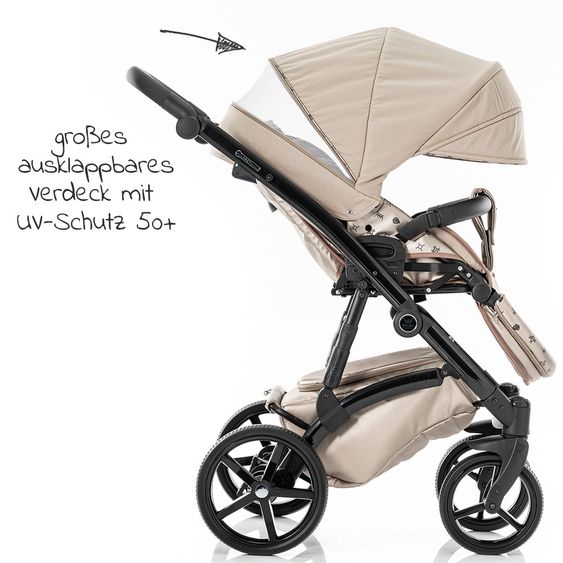 Tako Kombi-Kinderwagen Laret Imperial inkl. Sportwagen, Babywanne, Wickeltasche, Beindecke & Regenschutz - Beige Schwarz