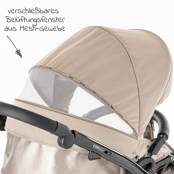 Tako Kombi-Kinderwagen Laret Imperial inkl. Sportwagen, Babywanne, Wickeltasche, Beindecke & Regenschutz - Beige Schwarz