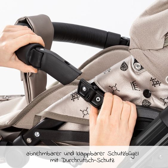 Tako Kombi-Kinderwagen Laret Imperial inkl. Sportwagen, Babywanne, Wickeltasche, Beindecke & Regenschutz - Beige Schwarz