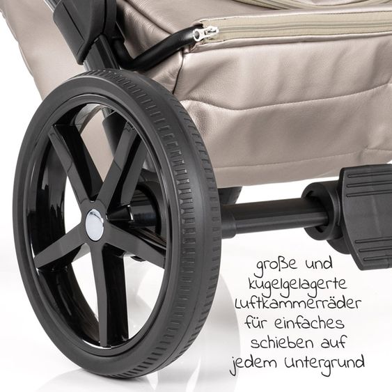 Tako Kombi-Kinderwagen Laret Imperial inkl. Sportwagen, Babywanne, Wickeltasche, Beindecke & Regenschutz - Beige Schwarz