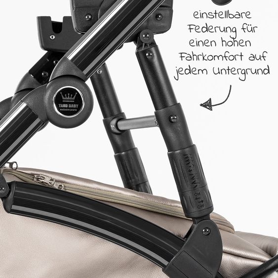 Tako Kombi-Kinderwagen Laret Imperial inkl. Sportwagen, Babywanne, Wickeltasche, Beindecke & Regenschutz - Beige Schwarz