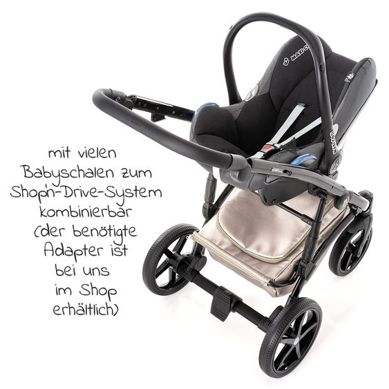 Tako Kombi-Kinderwagen Laret Imperial inkl. Sportwagen, Babywanne, Wickeltasche, Beindecke & Regenschutz - Beige Schwarz