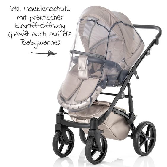 Tako Kombi-Kinderwagen Laret Imperial inkl. Sportwagen, Babywanne, Wickeltasche, Beindecke & Regenschutz - Beige Schwarz