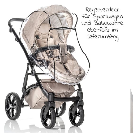 Tako Kombi-Kinderwagen Laret Imperial inkl. Sportwagen, Babywanne, Wickeltasche, Beindecke & Regenschutz - Beige Schwarz