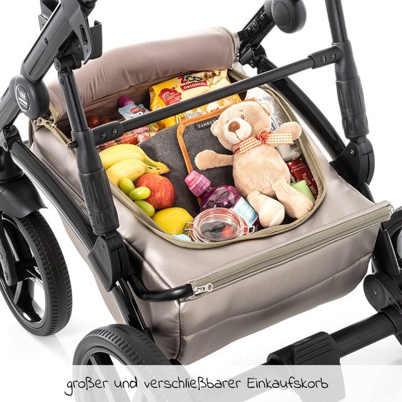 Tako Kombi-Kinderwagen Laret Imperial inkl. Sportwagen, Babywanne, Wickeltasche, Beindecke & Regenschutz - Beige Schwarz