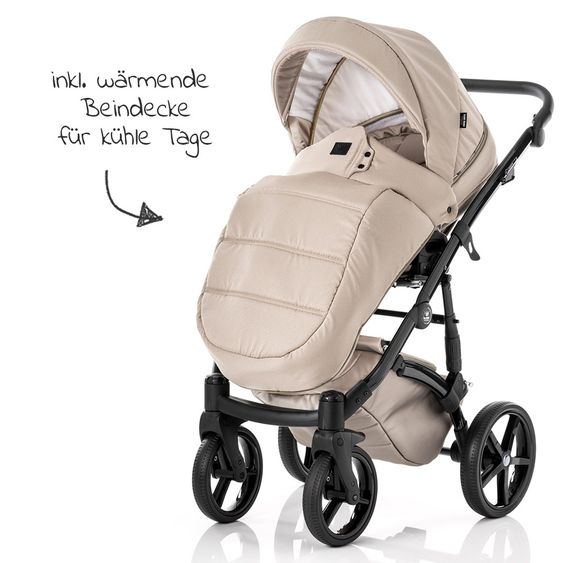 Tako Kombi-Kinderwagen Laret Imperial inkl. Sportwagen, Babywanne, Wickeltasche, Beindecke & Regenschutz - Beige Schwarz