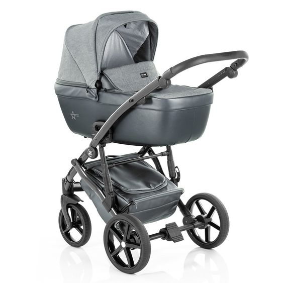 Tako Kombi-Kinderwagen Starline inkl. Sportwagen, Babywanne, Wickeltasche, Beindecke & Regenschutz - Grau Schwarz