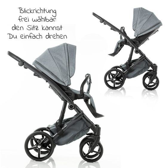 Tako Kombi-Kinderwagen Starline inkl. Sportwagen, Babywanne, Wickeltasche, Beindecke & Regenschutz - Grau Schwarz