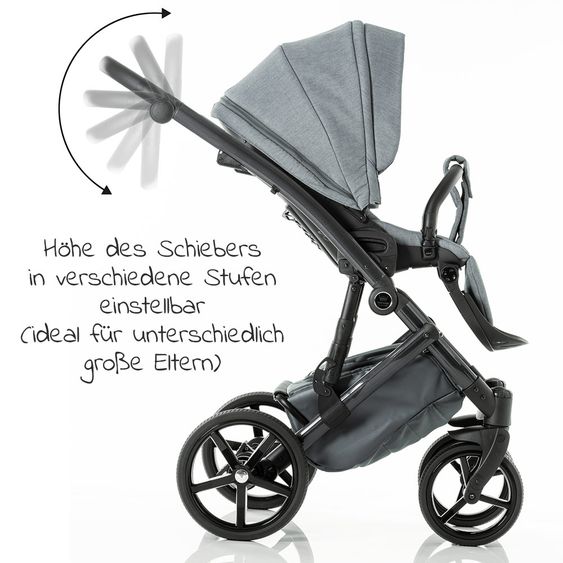 Tako Kombi-Kinderwagen Starline inkl. Sportwagen, Babywanne, Wickeltasche, Beindecke & Regenschutz - Grau Schwarz