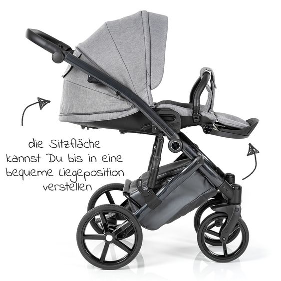 Tako Kombi-Kinderwagen Starline inkl. Sportwagen, Babywanne, Wickeltasche, Beindecke & Regenschutz - Grau Schwarz