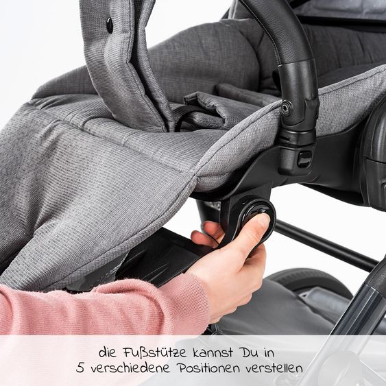 Tako Kombi-Kinderwagen Starline inkl. Sportwagen, Babywanne, Wickeltasche, Beindecke & Regenschutz - Grau Schwarz