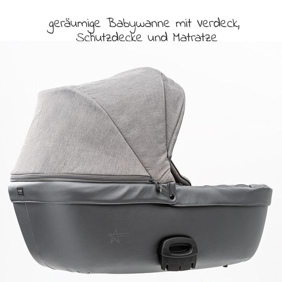 Tako Kombi-Kinderwagen Starline inkl. Sportwagen, Babywanne, Wickeltasche, Beindecke & Regenschutz - Grau Schwarz