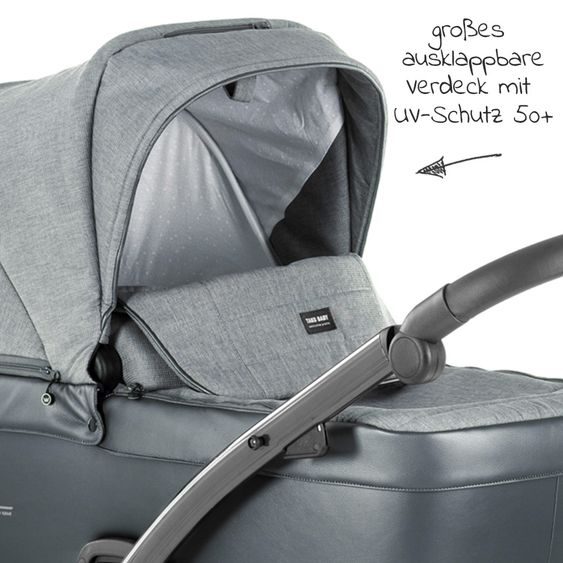 Tako Kombi-Kinderwagen Starline inkl. Sportwagen, Babywanne, Wickeltasche, Beindecke & Regenschutz - Grau Schwarz