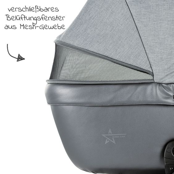 Tako Kombi-Kinderwagen Starline inkl. Sportwagen, Babywanne, Wickeltasche, Beindecke & Regenschutz - Grau Schwarz