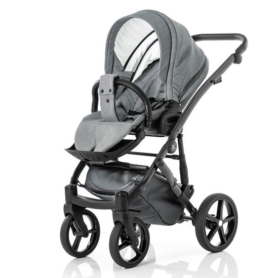 Tako Kombi-Kinderwagen Starline inkl. Sportwagen, Babywanne, Wickeltasche, Beindecke & Regenschutz - Grau Schwarz