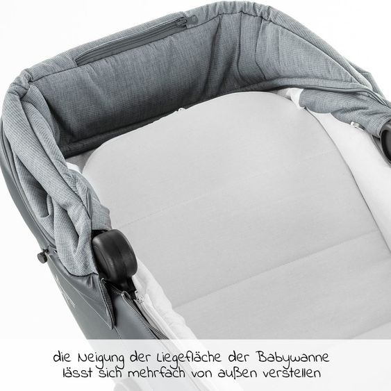 Tako Kombi-Kinderwagen Starline inkl. Sportwagen, Babywanne, Wickeltasche, Beindecke & Regenschutz - Grau Schwarz