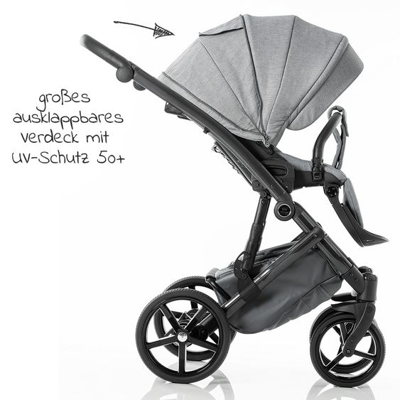 Tako Kombi-Kinderwagen Starline inkl. Sportwagen, Babywanne, Wickeltasche, Beindecke & Regenschutz - Grau Schwarz