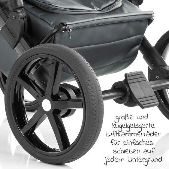 Tako Kombi-Kinderwagen Starline inkl. Sportwagen, Babywanne, Wickeltasche, Beindecke & Regenschutz - Grau Schwarz