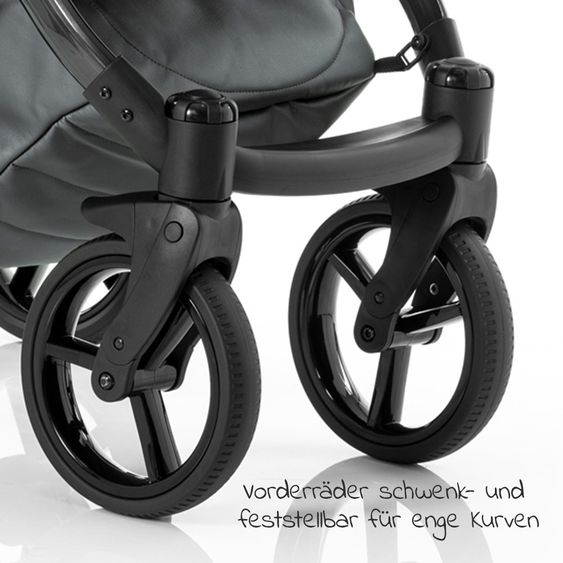 Tako Kombi-Kinderwagen Starline inkl. Sportwagen, Babywanne, Wickeltasche, Beindecke & Regenschutz - Grau Schwarz