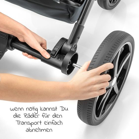 Tako Kombi-Kinderwagen Starline inkl. Sportwagen, Babywanne, Wickeltasche, Beindecke & Regenschutz - Grau Schwarz