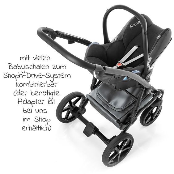 Tako Kombi-Kinderwagen Starline inkl. Sportwagen, Babywanne, Wickeltasche, Beindecke & Regenschutz - Grau Schwarz