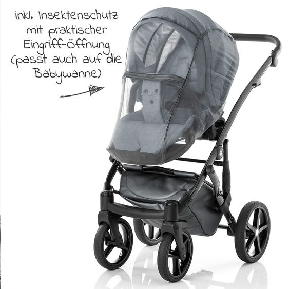 Tako Kombi-Kinderwagen Starline inkl. Sportwagen, Babywanne, Wickeltasche, Beindecke & Regenschutz - Grau Schwarz