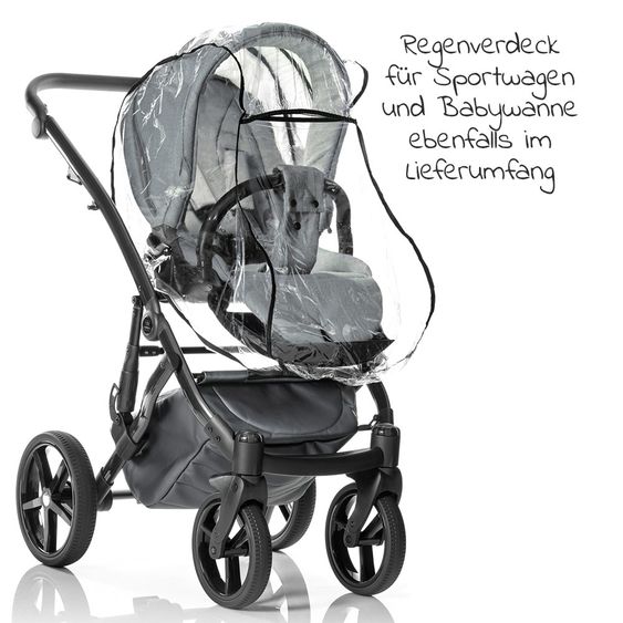 Tako Kombi-Kinderwagen Starline inkl. Sportwagen, Babywanne, Wickeltasche, Beindecke & Regenschutz - Grau Schwarz