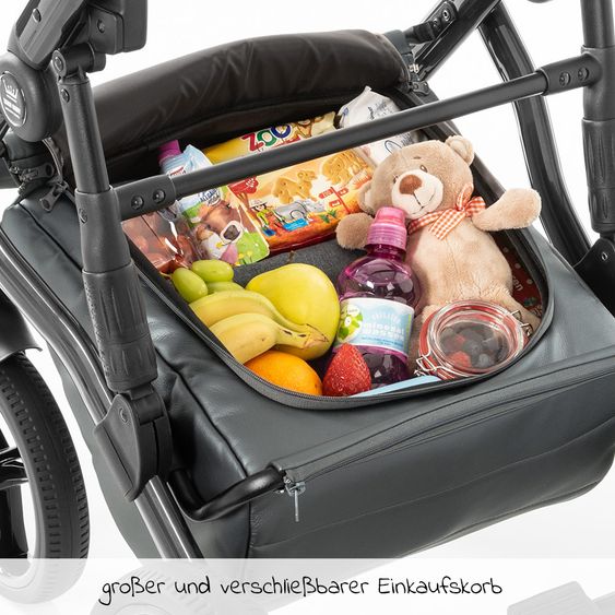 Tako Kombi-Kinderwagen Starline inkl. Sportwagen, Babywanne, Wickeltasche, Beindecke & Regenschutz - Grau Schwarz