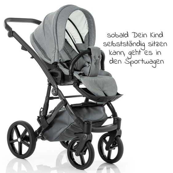 Tako Kombi-Kinderwagen Starline inkl. Sportwagen, Babywanne, Wickeltasche, Beindecke & Regenschutz - Grau Schwarz