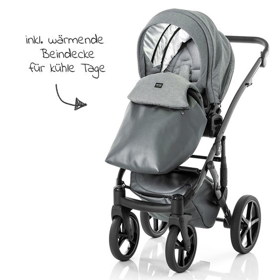 Tako Kombi-Kinderwagen Starline inkl. Sportwagen, Babywanne, Wickeltasche, Beindecke & Regenschutz - Grau Schwarz