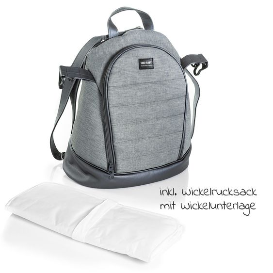 Tako Kombi-Kinderwagen Starline inkl. Sportwagen, Babywanne, Wickeltasche, Beindecke & Regenschutz - Grau Schwarz