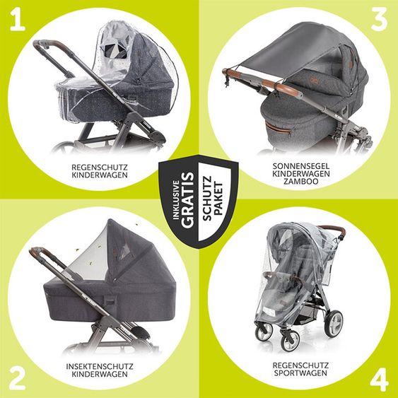 Tako Kombi-Kinderwagen Starline Sportwagen, Babywanne, Wickeltasche, Beindecke, + Zubehörpaket - Grau Schwarz