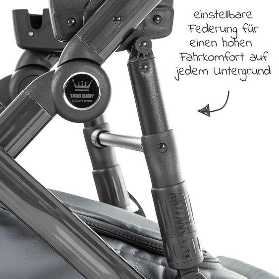 Tako Kombi-Kinderwagen Starline Sportwagen, Babywanne, Wickeltasche, Beindecke, + Zubehörpaket - Grau Schwarz