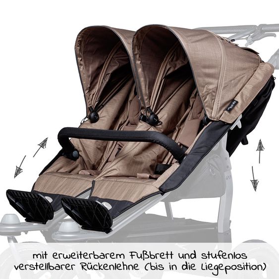 TFK 2 Seggiolini sportivi per Duo - Seggiolino comfort XXL con protezione dalle intemperie per bambini fino a 45 kg - Marrone