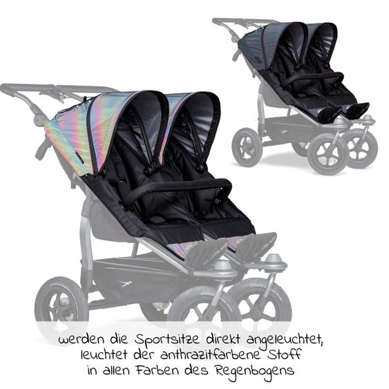 TFK 2 Sportsitze für Duo - XXL Komfort-Sitz inkl. Wetterschutz für Kinder bis 45 kg - Glow in the Dark