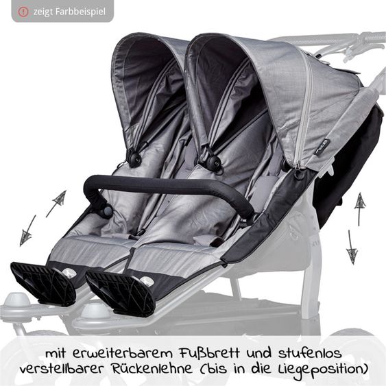 TFK 2 Sportsitze für Duo - XXL Komfort-Sitz inkl. Wetterschutz für Kinder bis 45 kg - Glow in the Dark