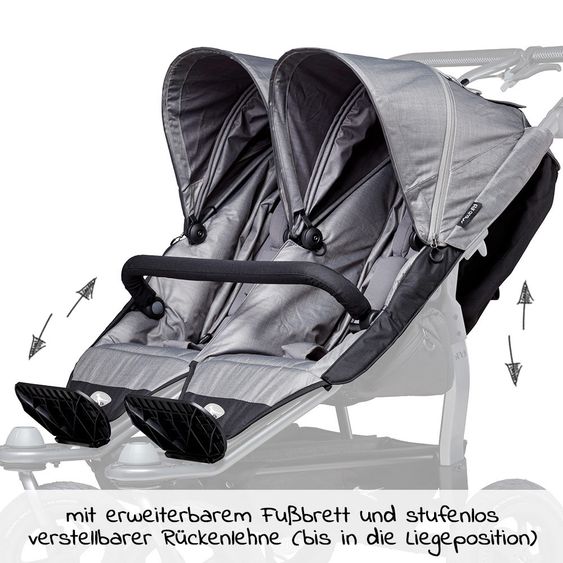 TFK 2 Sport seats for Duo - XXL comfort seat incl. weather protection for children up to 45 kg - Grey