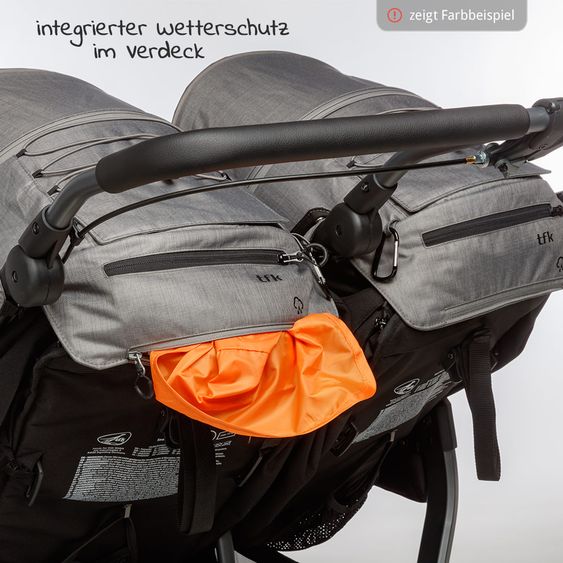 TFK 2 Sportsitze für Duo - XXL Komfort-Sitz inkl. Wetterschutz für Kinder bis 45 kg - Grau