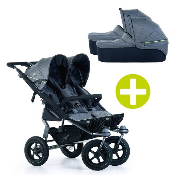 TFK 3-1 Geschwister- & Zwillingskinderwagen-Set Twin Adventure 2 inkl. 2 Babywanne DuoX mit Adapter - Quiet Shade