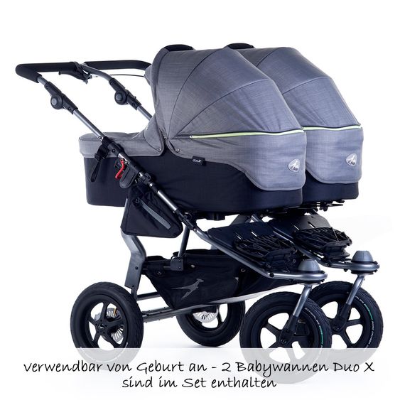 TFK 3-1 Geschwister- & Zwillingskinderwagen-Set Twin Adventure 2 inkl. 2 Babywanne DuoX mit Adapter - Quiet Shade