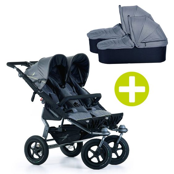 TFK 3-1 Twin Adventure 2 Set passeggino gemellare e gemellare con 2 navicelle gemellari con adattatore - Quiet Shade