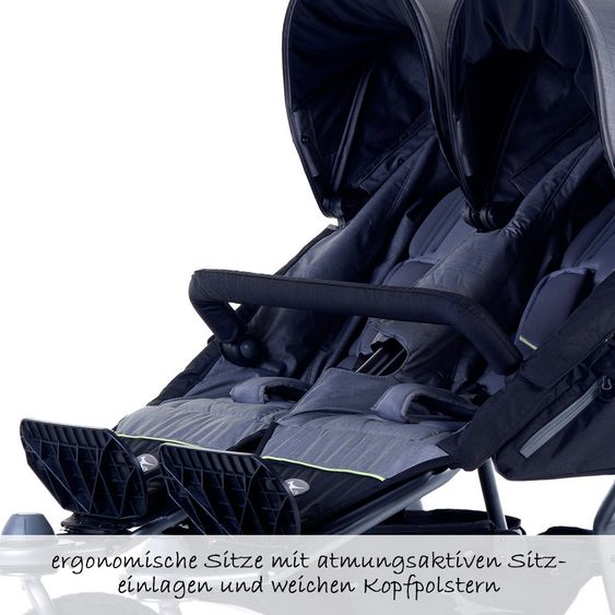 TFK 3-1 Twin Adventure 2 Set passeggino gemellare e gemellare con 2 navicelle gemellari con adattatore - Quiet Shade