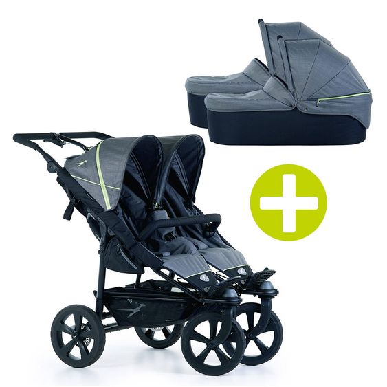TFK 3-1 Geschwister- & Zwillingskinderwagen-Set Twin Trail 2 inkl. 2 Babywanne DuoX mit Adapter - Quiet Shade