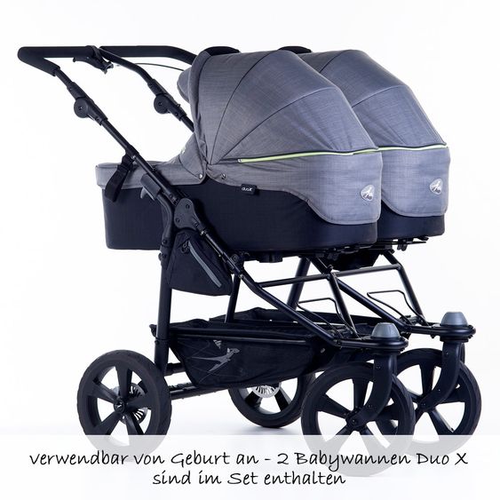 TFK 3-1 Geschwister- & Zwillingskinderwagen-Set Twin Trail 2 inkl. 2 Babywanne DuoX mit Adapter - Quiet Shade