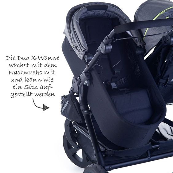 TFK 3-1 Geschwister- & Zwillingskinderwagen-Set Twin Trail 2 inkl. 2 Babywanne DuoX mit Adapter - Quiet Shade