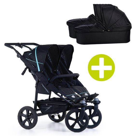 TFK 3-1 Geschwister- & Zwillingskinderwagen-Set Twin Trail 2 inkl. 2 Babywanne Twin mit Adapter - Tap Shoe