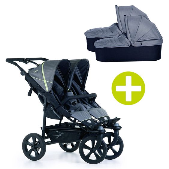 TFK 3-1 Geschwister- & Zwillingskinderwagen-Set Twin Trail 2 inkl. 2 Babywannen Twin mit Adapter - Quiet Shade