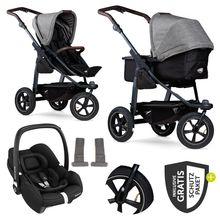 3in1 Kombi-Kinderwagen-Set Mono 2 Luftreifen mit Kombi-Einheit (Babywanne+Sitz) inkl. Maxi-Cosi Cabriofix i-Size & XXL Zubehörpaket - Premium Grau