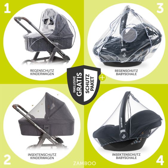 TFK 3in1 Kombi-Kinderwagen-Set Mono 2 Luftreifen mit Kombi-Einheit (Babywanne+Sitz) inkl. Maxi-Cosi Cabriofix i-Size & XXL Zubehörpaket - Premium Grau