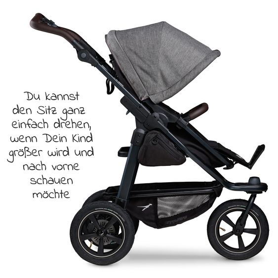 TFK 3in1 Kombi-Kinderwagen-Set Mono 2 Luftreifen mit Kombi-Einheit (Babywanne+Sitz) inkl. Maxi-Cosi Cabriofix i-Size & XXL Zubehörpaket - Premium Grau